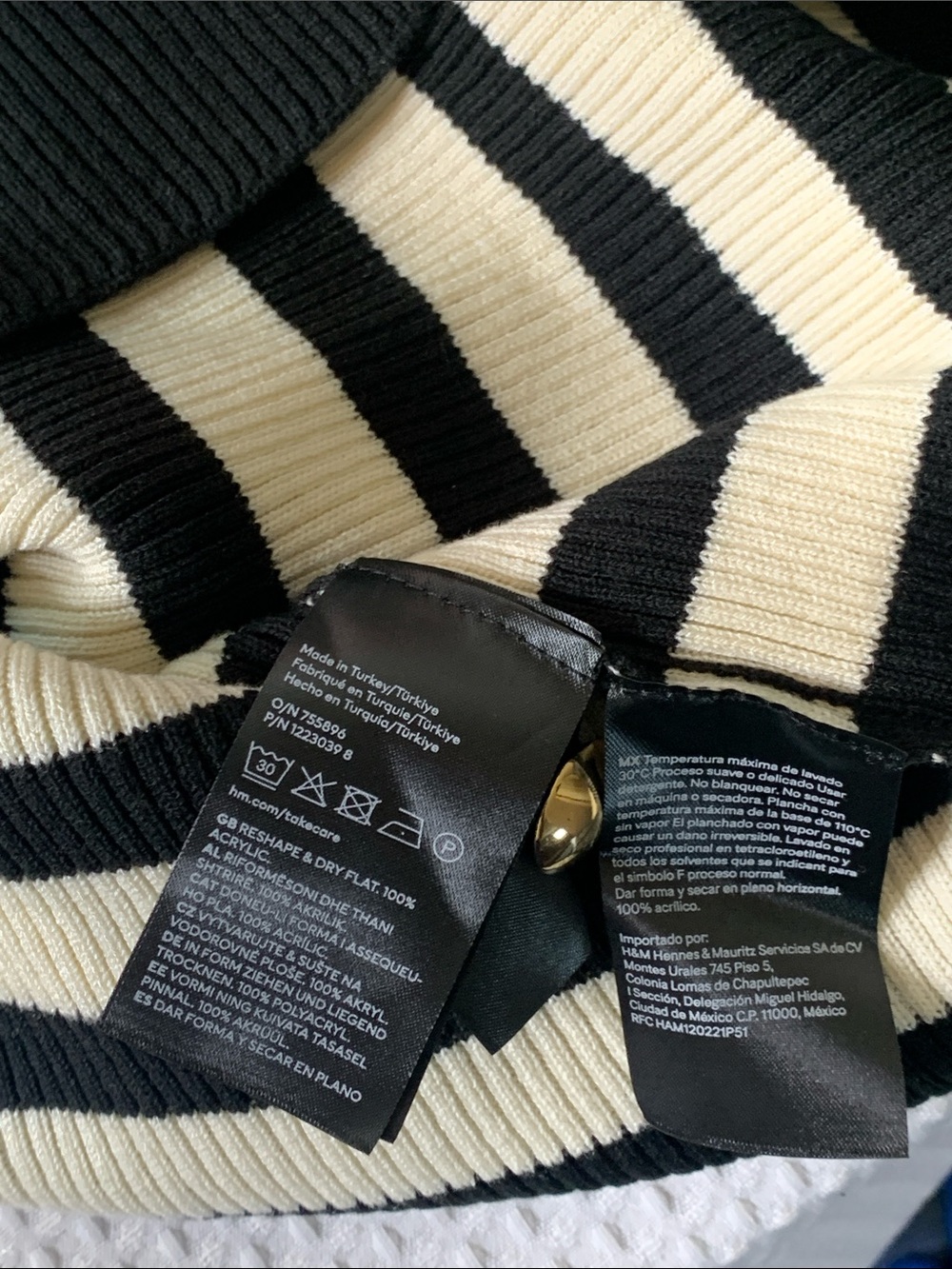 H&M Cream and Black ribbed striped button front cardigan small - Picture 9 of 9